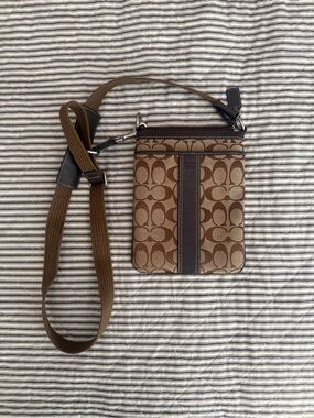 Coach Signature Swingpack Crossbody Bag - Brown Jacquard Canvas